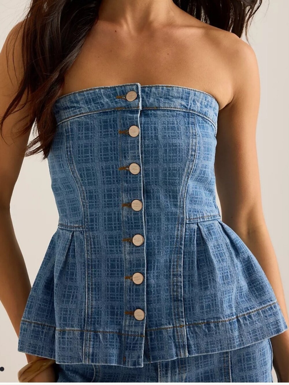 Damson Madder Eloise Strapless Peplum Denim  Top